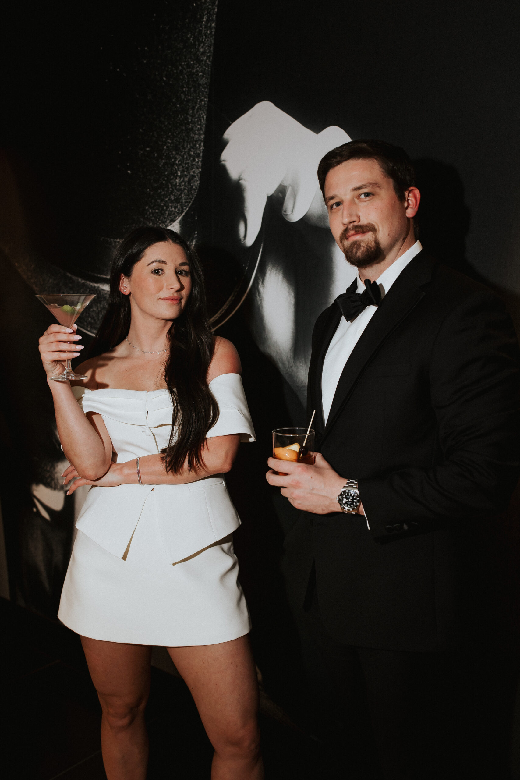 Editorial engagement photo at Hotel Avalon with modern lounge lighting